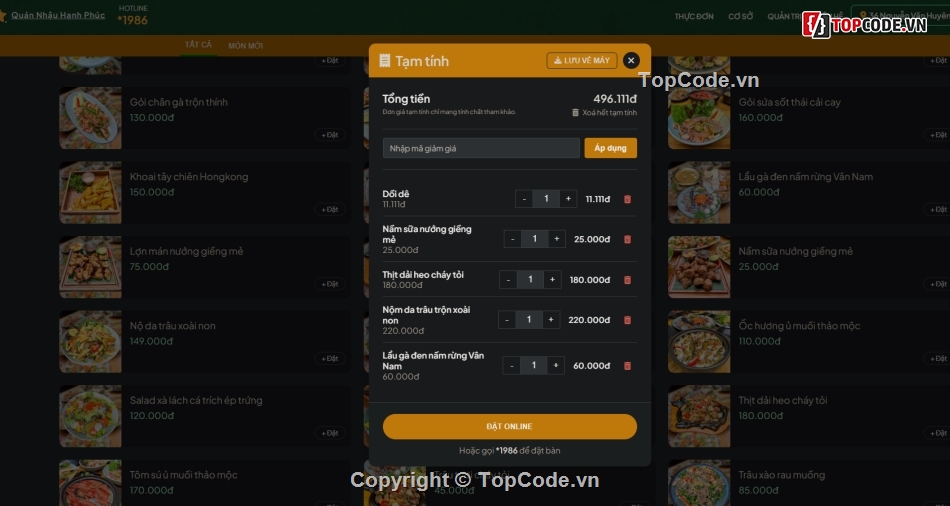 Source code web,source code nhà hàng,source code quán nhậu,source code bán đồ ăn